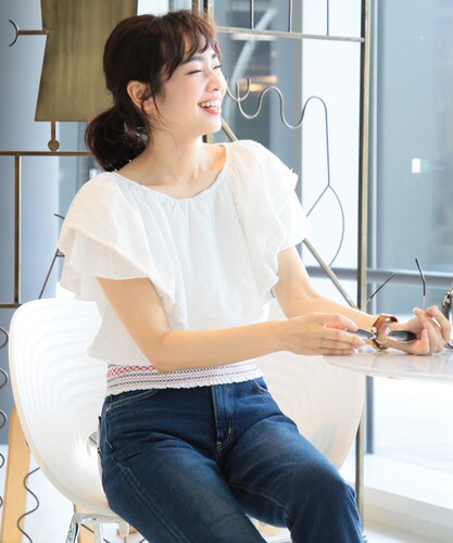 波点刺绣提花甜美收腰纯棉上衣