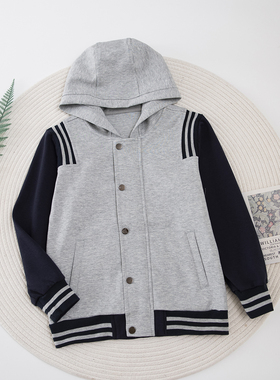兰诗同款浅灰色连帽棒球服春秋季校服上衣螺纹配饰浦口实小万江
