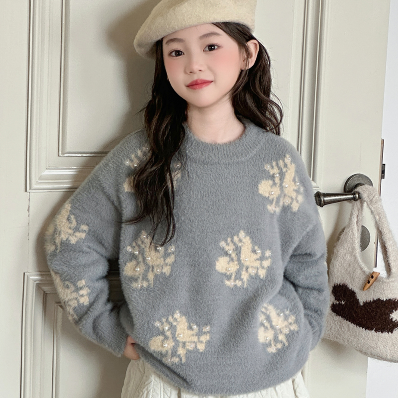 女童毛衣2025新款洋气时髦中大童女孩仿貂绒针织衫儿童打底衫外穿
