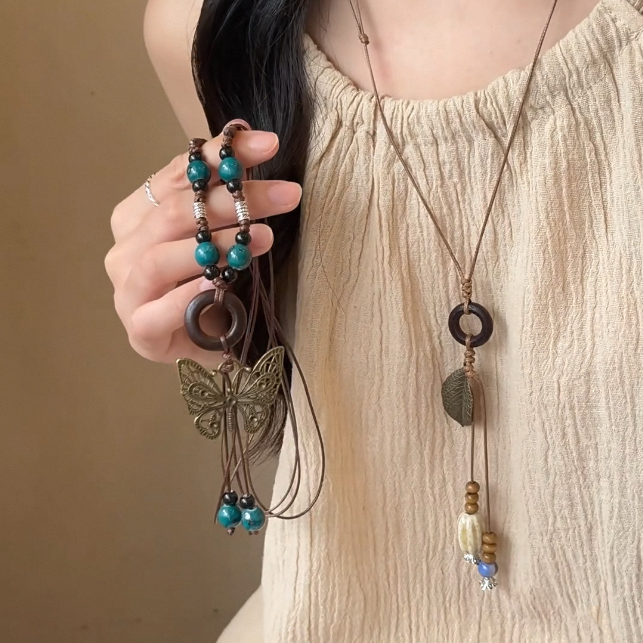 新中式波西米亚编绳项链女古风国潮气质毛衣链小众设计感复古配饰