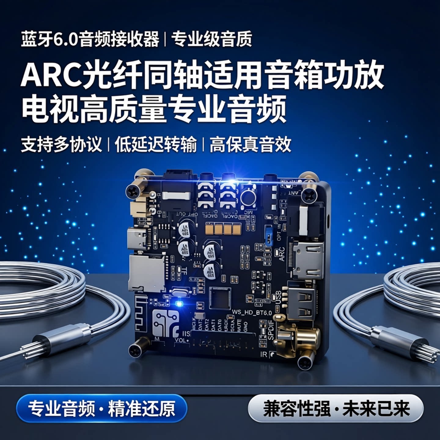 蓝牙6.0音频接收器 ARC光纤同轴，低延迟高保真高质量专业音频