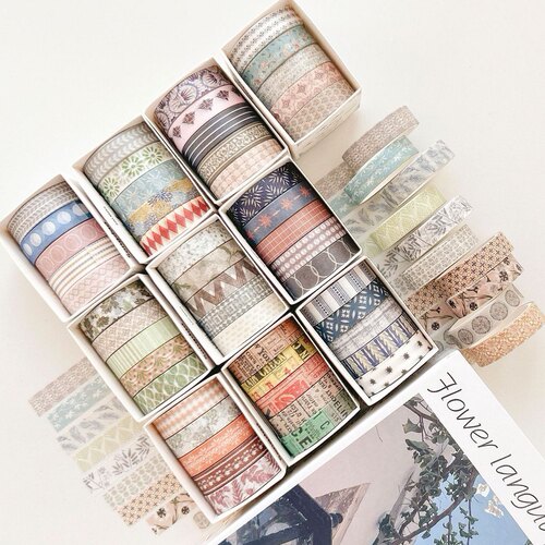 似水年华手账胶带套装1CM5卷2米装饰素材手账本胶带 和纸胶带