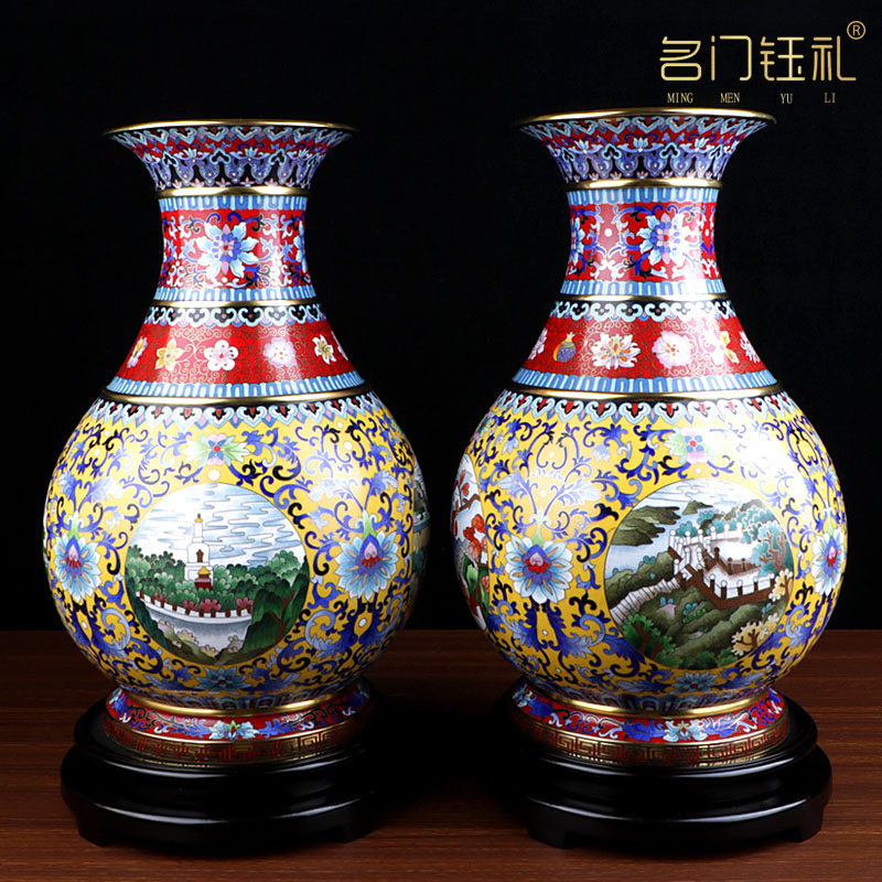 景泰蓝对瓶燕京八景手工制作