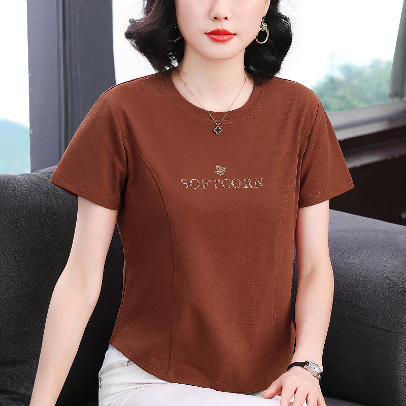 年轻妈妈减龄上衣中年妇女夏装纯棉短袖t恤女大码显瘦半袖体恤衫