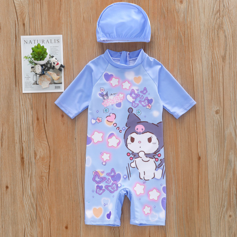 儿童游泳衣女童小孩中大童卡通酷乐米短袖连体防晒速干泡温泉泳装