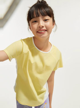 春夏新款女童宽松瑜伽短袖T桖 儿童速干衣健身运动服跑步冰爽透气
