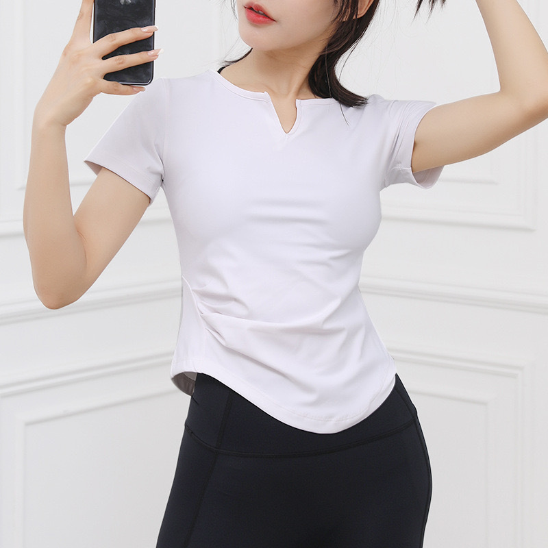 褶皱紧身运动上衣女短袖短款性感修身健身服网红速干衣瑜伽T恤