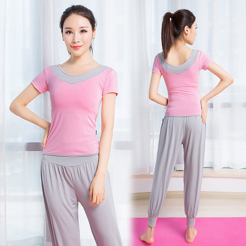 春夏新款修身瑜伽服长袖显瘦吸汗2021运动套装女初学者健身房服装