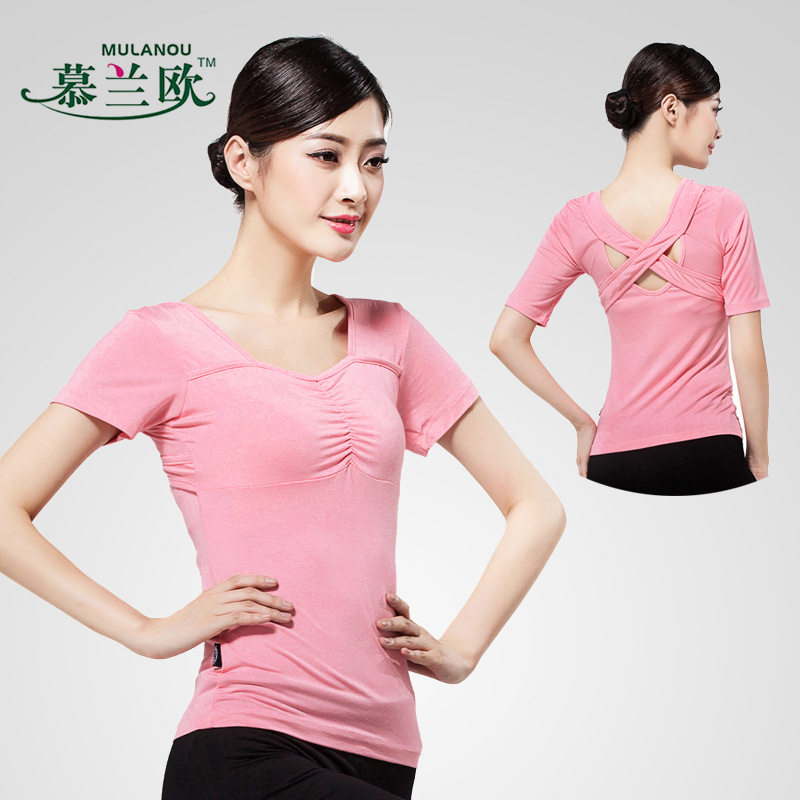 【清仓】广场舞上衣女夏莫代尔显瘦带胸垫瑜伽中袖现代舞蹈练功服图片