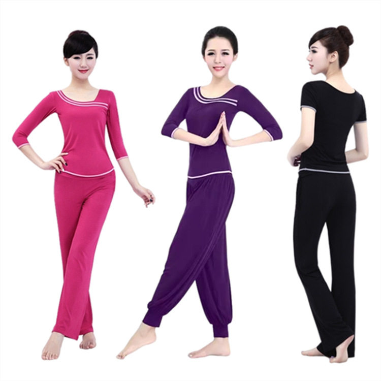 新款古典舞蹈练功服套装女莫代尔修身大码运动健身跳操广场舞服装