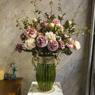 创意玻璃花瓶摆件客厅插花美式轻奢仿真花插花北欧餐桌简约装饰品