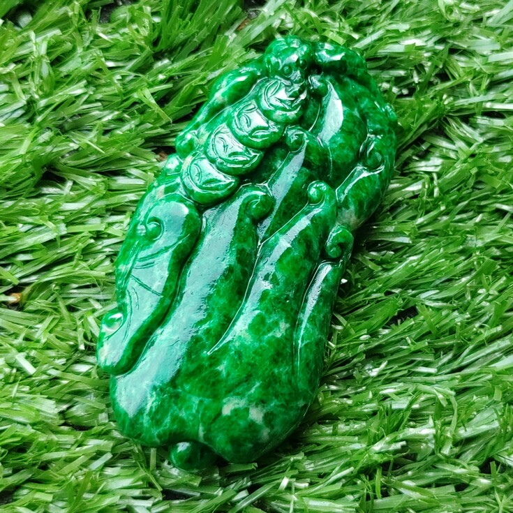 【dongdoon】天然A货翡翠原矿豆种辣色满绿佛手福寿如意挂件吊坠