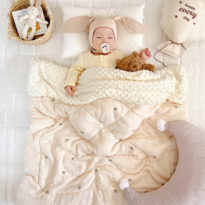 德国新生婴儿小被子盖被儿童春秋被幼儿园秋冬棉被安抚豆豆绒毛毯