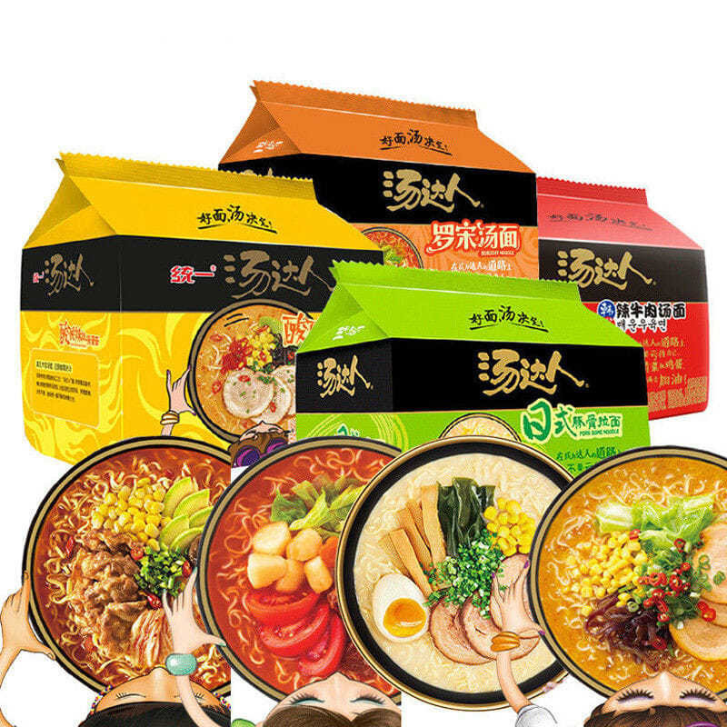 统一汤达人方便面袋装日式豚骨酸辣海鲜泡面125g*5包量贩装夜宵