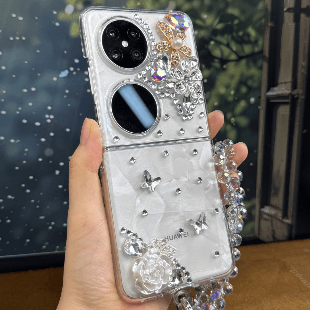 透明水钻贴花爱心适用华为Pocket2手机壳新款小众高级感P50pocket折叠屏手链款轻薄防摔pockets女爆款保护套