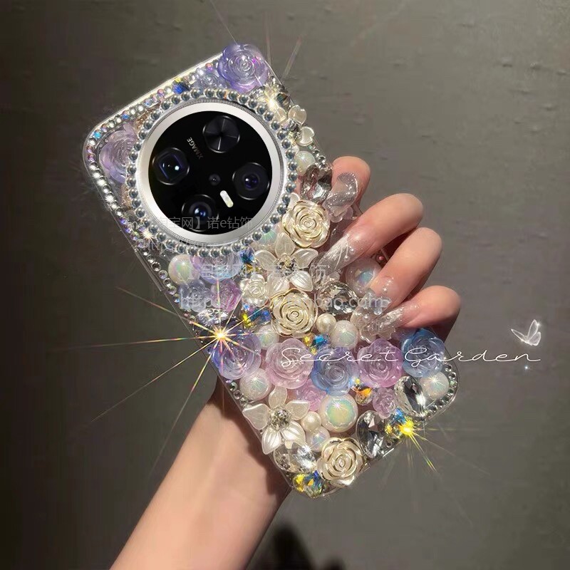 适用华为mate70手机壳mate70pro女新款满钻玫瑰mate60高级感mate50奢华水钻Pura70全包防摔pro+硅胶软外壳潮