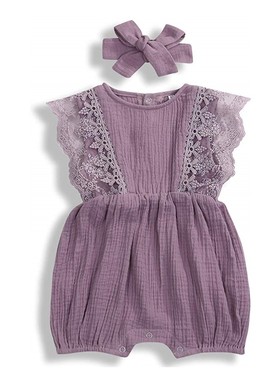 2025年夏季欧美新款婴幼儿连体衣童装女宝宝无袖纯棉蕾丝花边爬服