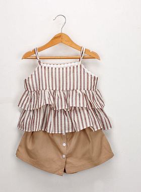 儿童套装纯棉2020夏季新款女童条纹吊带裙衫裙裤两件套欧美风洋气