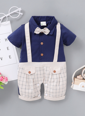 婴儿夏装男宝宝满月服新生儿连体衣纯棉百天周岁百日宴衣服薄短袖