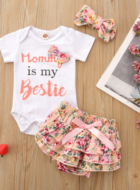 宝宝夏装女婴棉质短袖套头衫配短裤3至12个月儿童夏天衣服厂家供