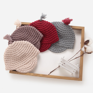 拉比童装秋冬季婴儿帽男女宝宝鸭舌帽棉线可爱bb帽帽檐保暖帽子