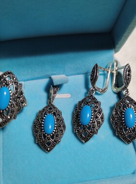 土耳其蓝925银松石套装，蓝色系列