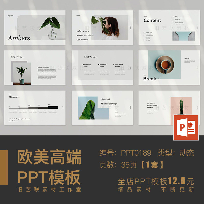 PPT模板 时尚极简现代简约艺术摄影画册杂志风格设计师作品集展示
