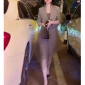 发9005大爱美依缘2024春季 显瘦 连衣裙两件套修身 新款 西服外套时尚