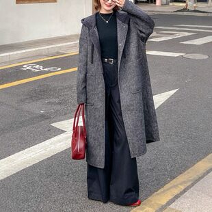 ZY8528大爱美依缘2025秋冬新款高端大气连帽中长款宽松毛呢外套女