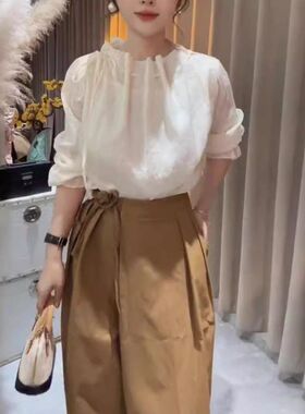 24666大爱美依缘2024早秋新款法式高级感时尚绑带长袖衬衫洋气女