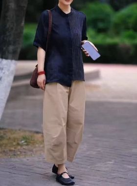 25531大爱美依缘2025夏季新款时尚盐系宽松松弛感衬衫休闲裤洋气