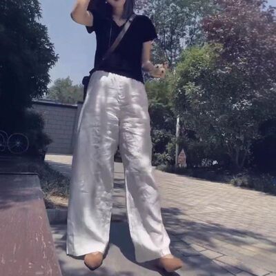 25563大爱美依缘2025夏季新款黑色V领短袖T恤直筒休闲阔腿裤时尚