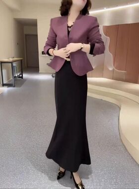 25175大爱美依缘2025春季新款优雅长袖短外套高腰包臀鱼尾半裙女