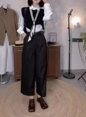 24825大爱美依缘2025新款翻领长袖衬衫洋气短马甲休闲阔腿裤女潮