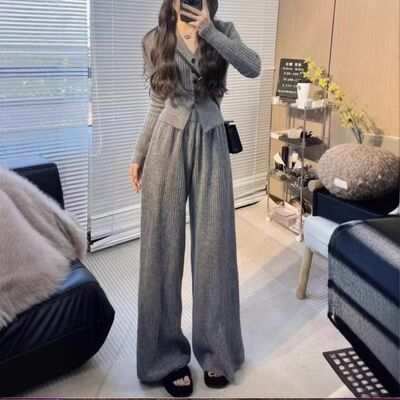 PH50831大爱美依缘2025秋季新款小个子时尚V领上衣阔腿裤两件套女