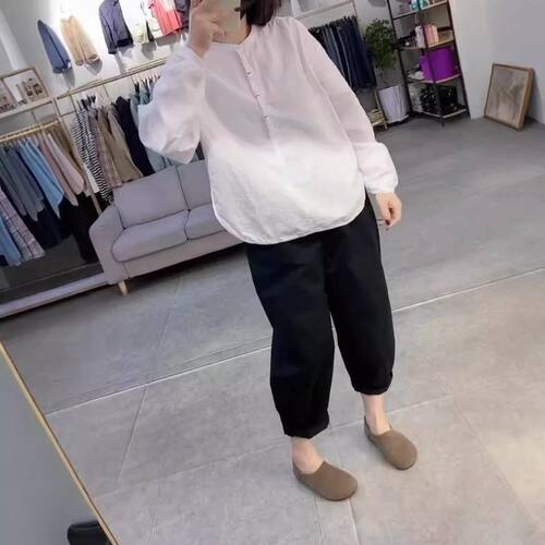 24857大爱美依缘2025秋季新款简约长袖宽松套头衬衫休闲裤显瘦女