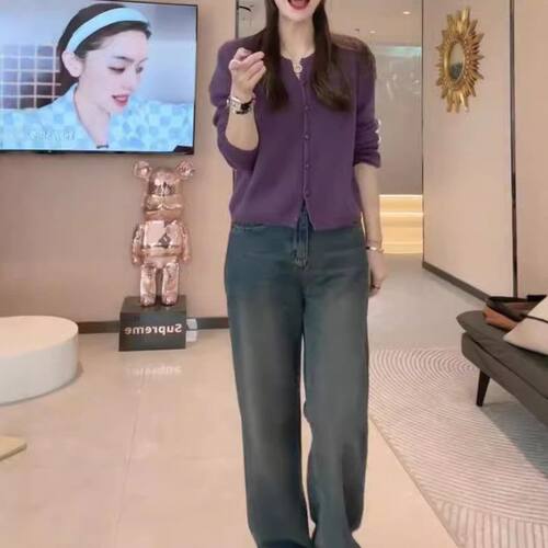 24919大爱美依缘2025秋季新款小个子长袖开衫休闲牛仔裤减龄时尚