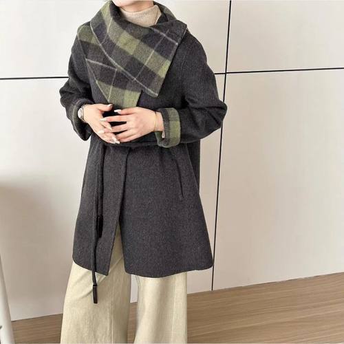 ZY259189大爱美依缘2025秋冬新款韩系宽松显瘦格子小香风毛呢外套