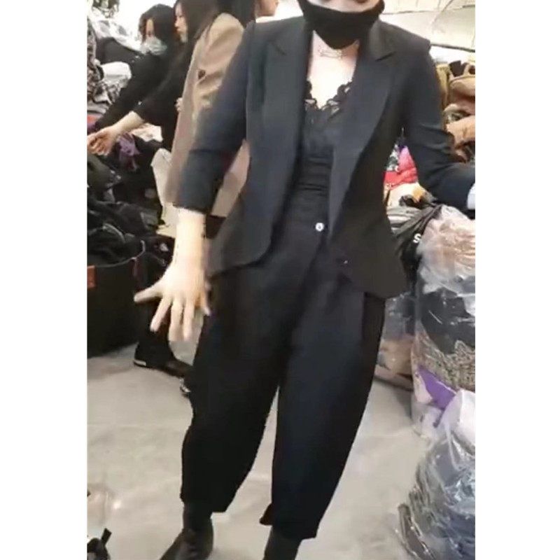 9753大爱美依缘2024春季新款时尚翻领西服外套黑色哈伦裤休闲显瘦