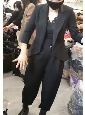9753大爱美依缘2024春季新款时尚翻领西服外套黑色哈伦裤休闲显瘦