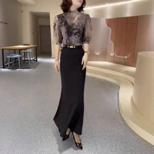 印花上衣包臀半身裙女 薄款 25080大爱美依缘2025春夏新款 洋气中袖