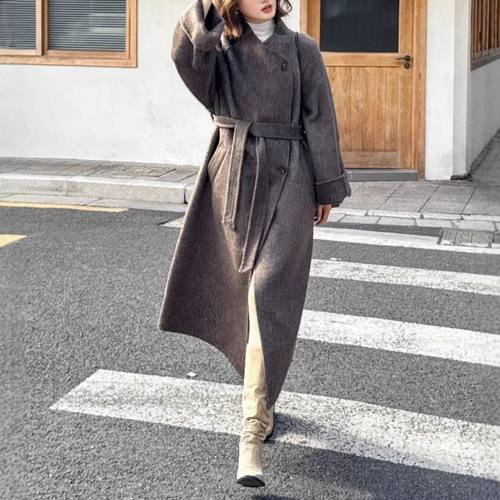 ZY58006大爱美依缘2025秋冬新款设计感侧扣加厚宽松毛呢长款大衣