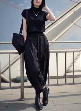 23173大爱美依缘2023夏季新款净版短袖修身打底衫阔腿哈伦裤洋气