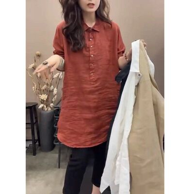24110大爱美依缘2024春夏新款纯色长袖翻领衬衫宽松显瘦洋气上衣