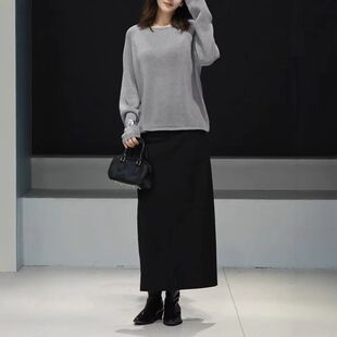 25103大爱美依缘2025新款轻熟风纯色长袖宽松上衣高腰半身裙女装