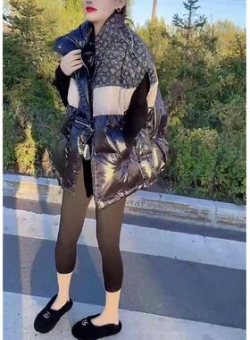 23711大爱美依缘2025冬季新款洋气立领撞色拼接羽绒棉马甲女宽松