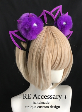 RE紫色魅魔发箍ins小幽灵毛绒发箍哥特lolita头饰万圣节原创设计