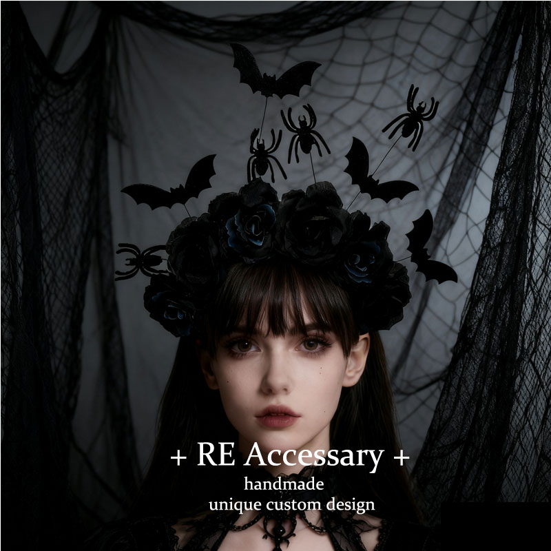 RE家ins暗黑哥特黑蓝花朵发箍亚文化氛围感头饰万圣节