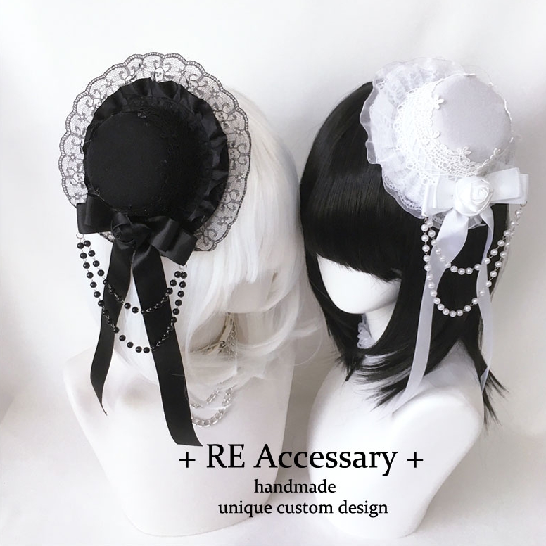原创自制暗黑玫瑰珠链哥特洛丽塔蕾丝亚文化发饰发夹头饰y2k礼帽