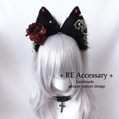 毛绒黑暗系兽耳头饰哥特系漫展cosplay万圣节派对发饰狼耳发箍